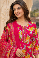 Women's Pink Floral Cotton Kurta pant Dupatta Set| Premium Ethnic wear for women| Summer festive collection