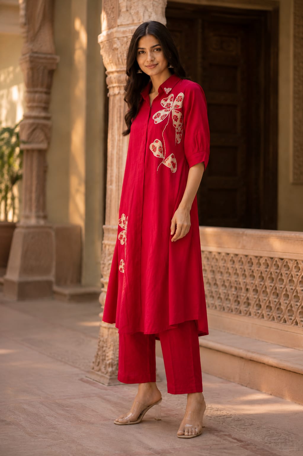 ERISHA Women's Premium Red Embroidered Kurta Pant Set | Designer Ethnic Wear for Women | Festive & Party Wear Kurta Set