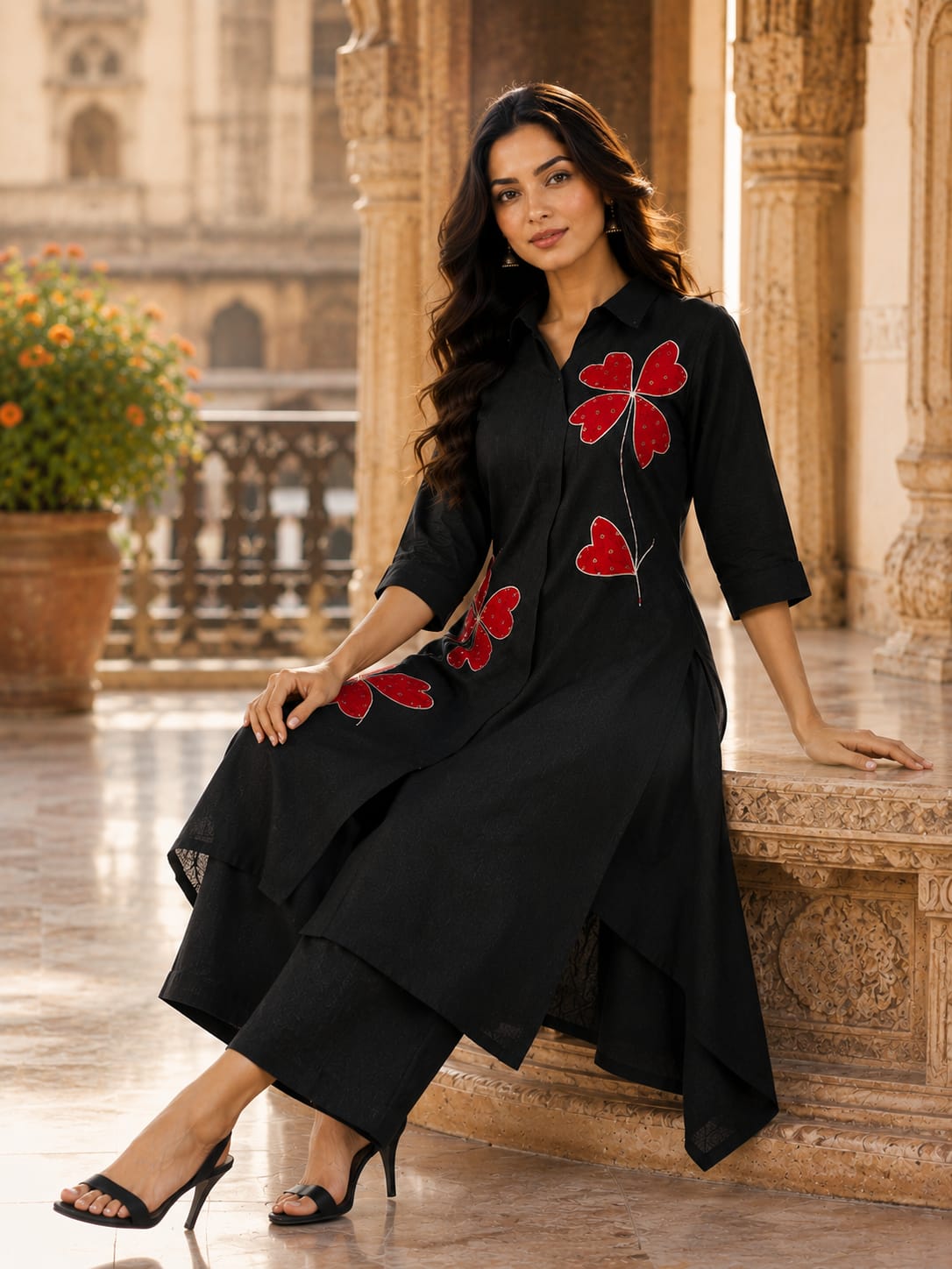 ERISHA Women's Premium Red Embroidered Kurta Pant Set | Designer Ethnic Wear for Women | Festive & Party Wear Kurta Set