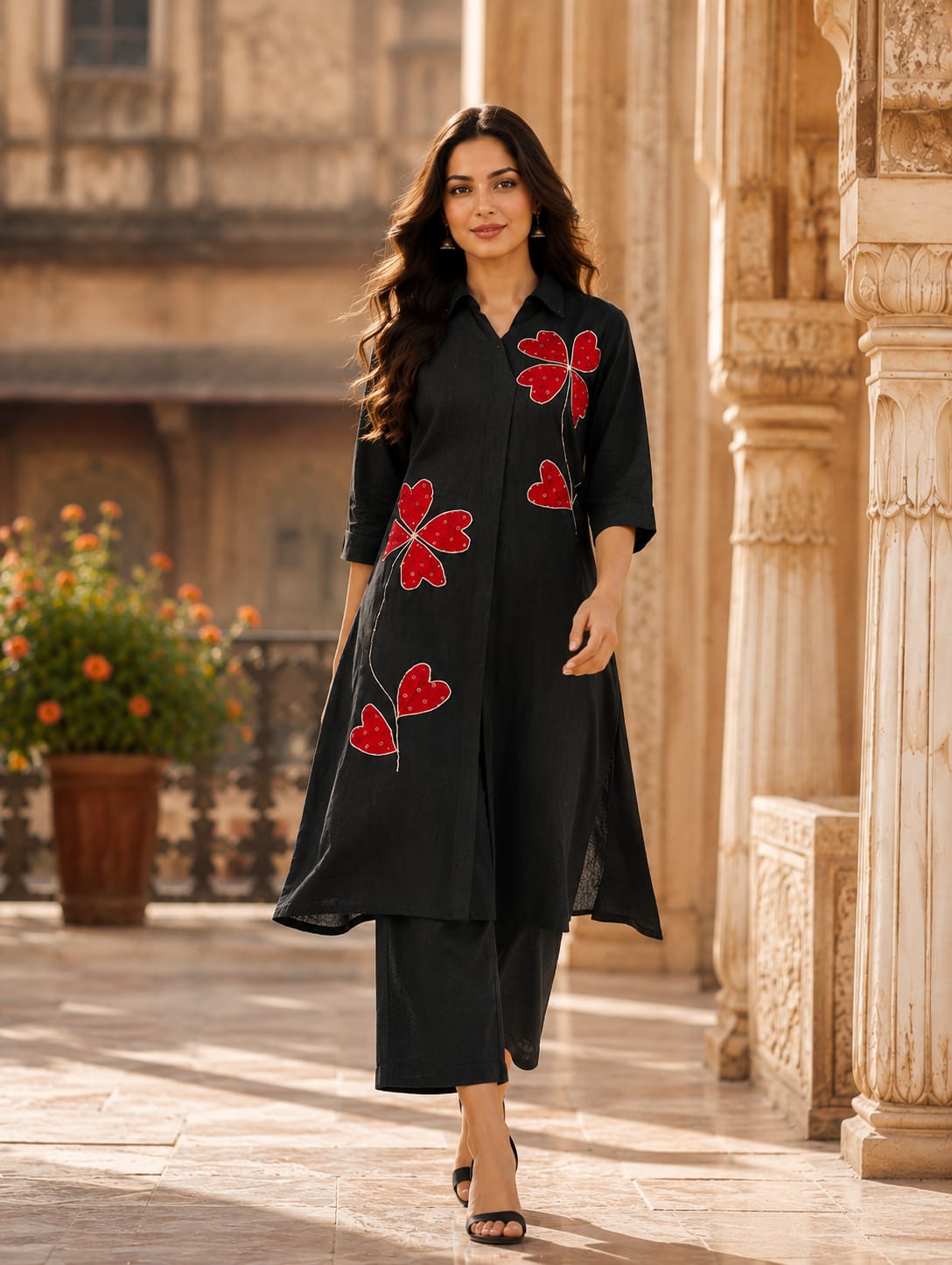 ERISHA Women's Premium Red Embroidered Kurta Pant Set | Designer Ethnic Wear for Women | Festive & Party Wear Kurta Set