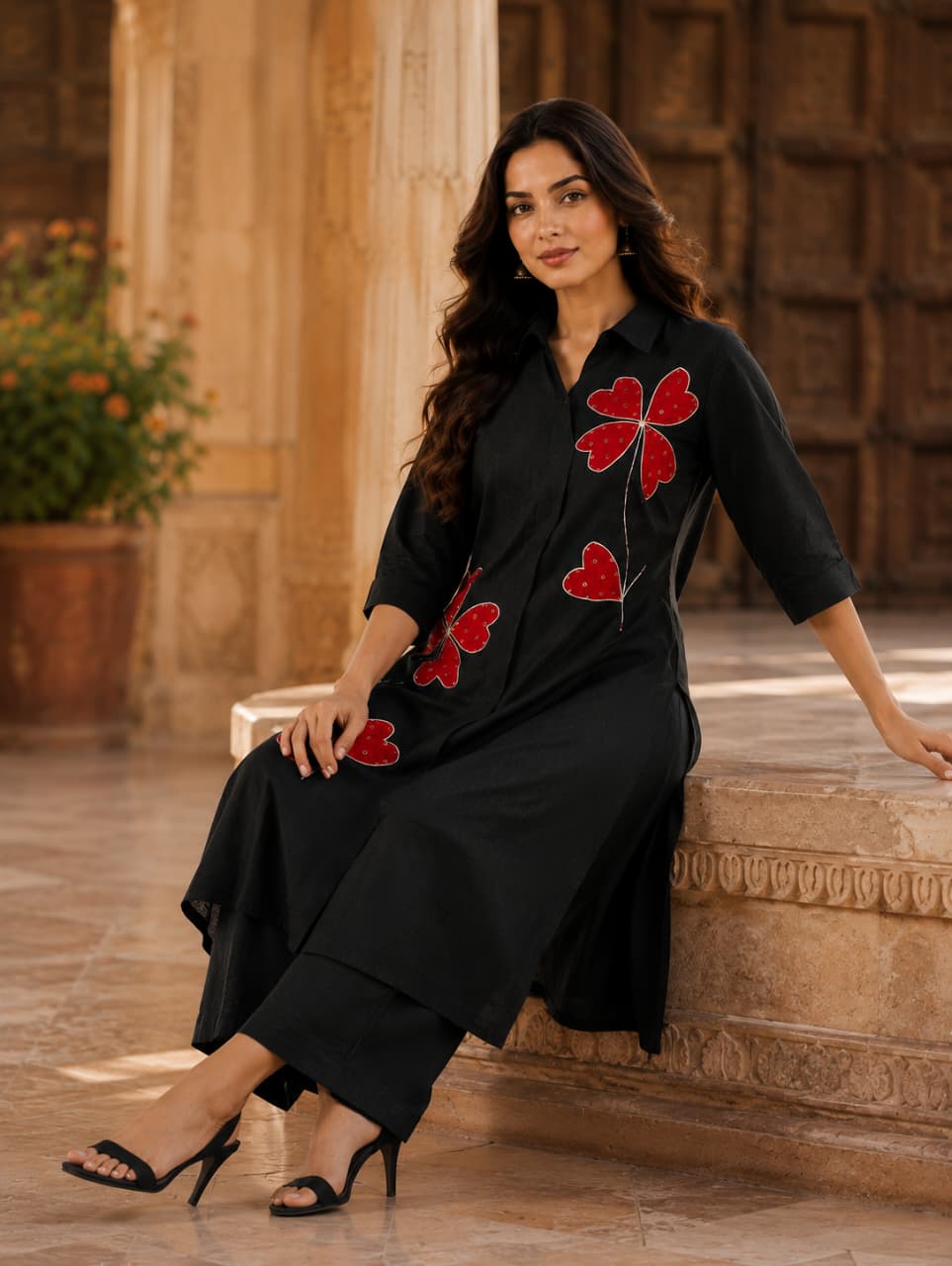 ERISHA Women's Premium Red Embroidered Kurta Pant Set | Designer Ethnic Wear for Women | Festive & Party Wear Kurta Set