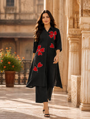 ERISHA Women's Premium Red Embroidered Kurta Pant Set | Designer Ethnic Wear for Women | Festive & Party Wear Kurta Set
