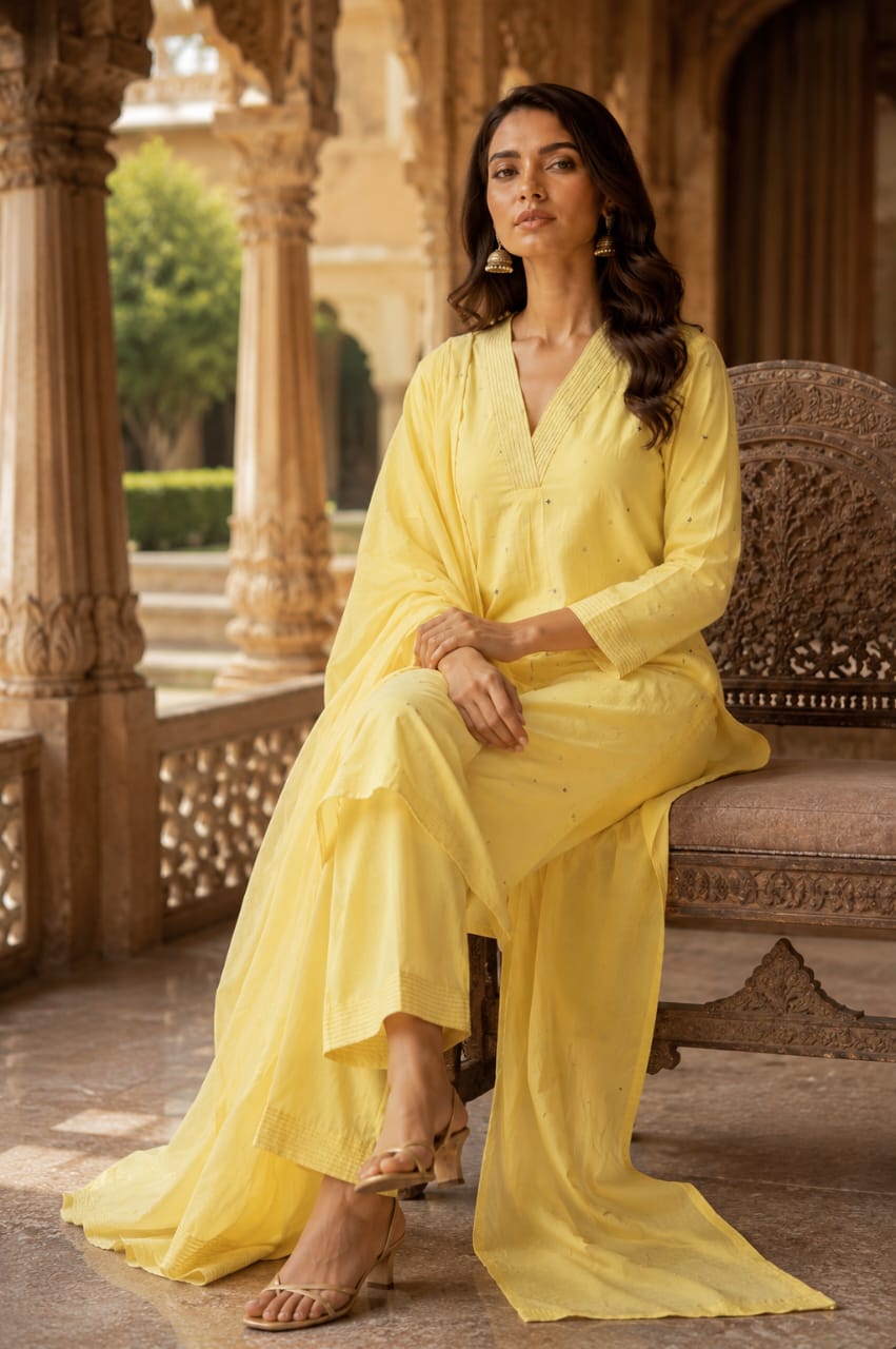 Women pure cotton kurta pant dupatta set