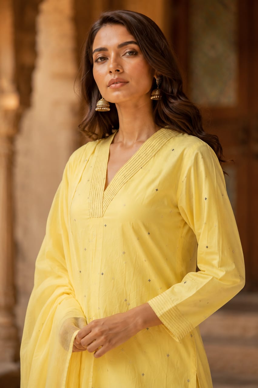 Women pure cotton kurta pant dupatta set