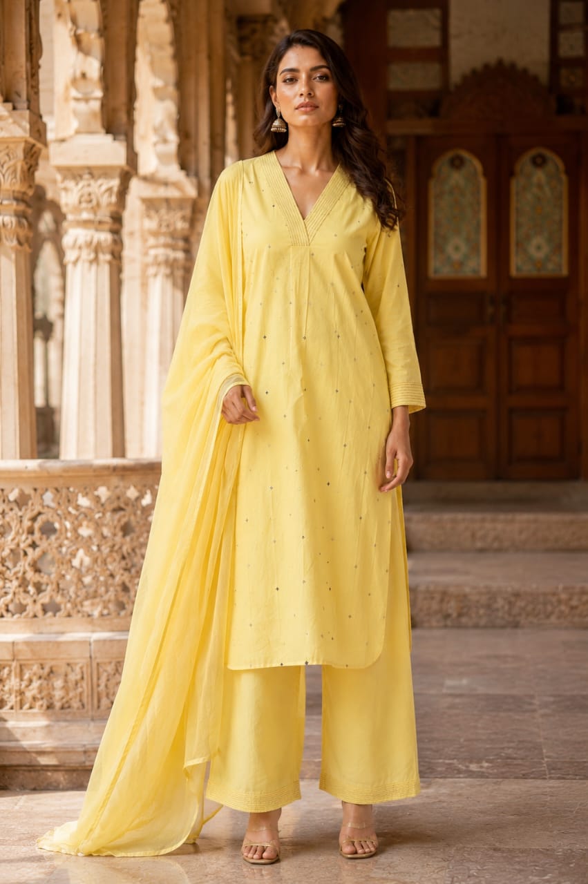 Women pure cotton kurta pant dupatta set