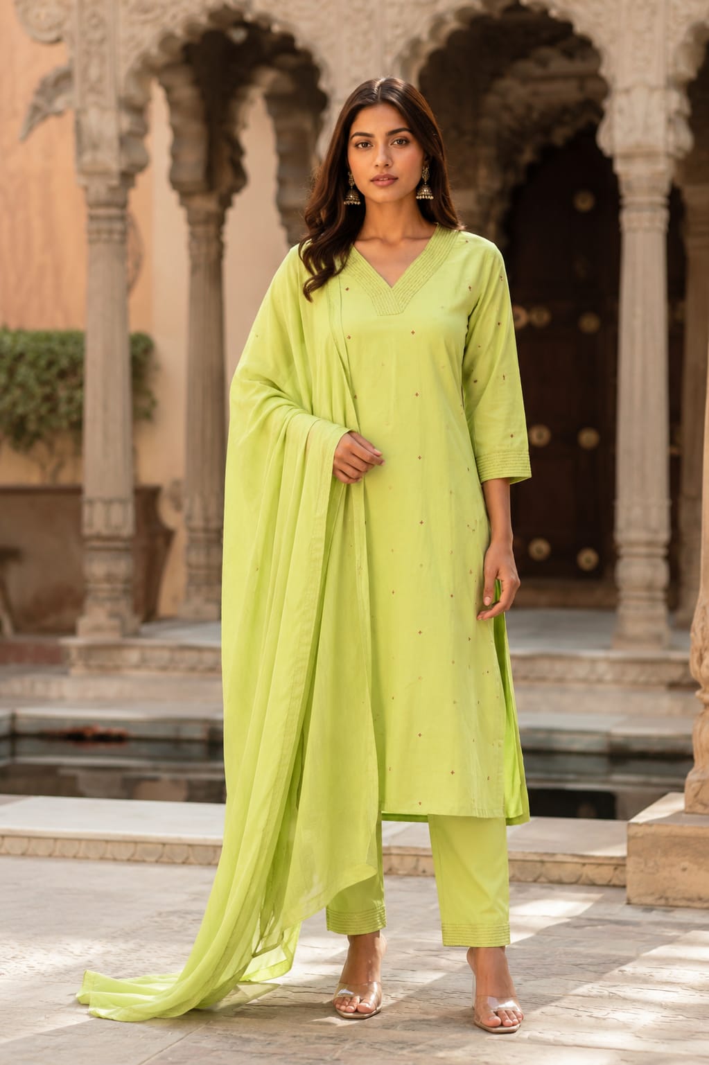women pure cotton kurta pant dupatta set