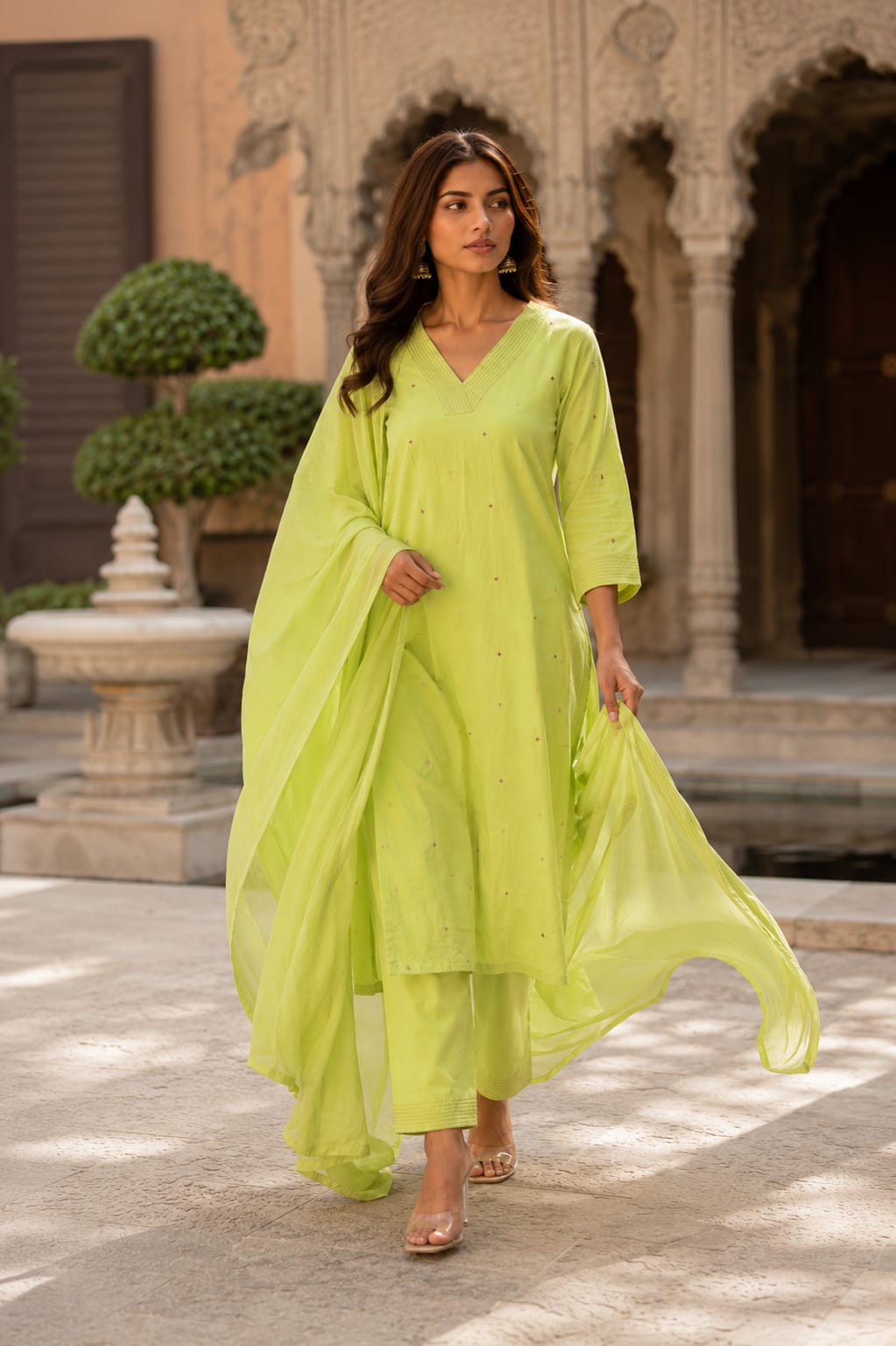 women pure cotton kurta pant dupatta set
