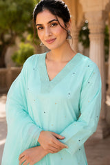 Women pure cotton embroidered kurta pant dupatta set