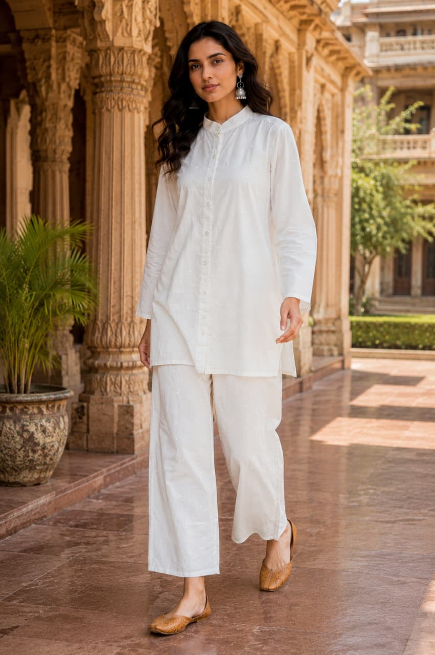 Premium White Cotton Co-Ord Set for Women| Elegant Summer Co-Ord