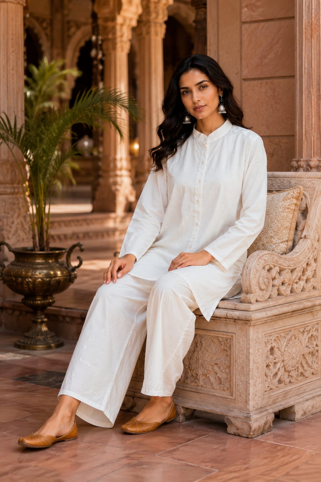 Premium White Cotton Co-Ord Set for Women| Elegant Summer Co-Ord