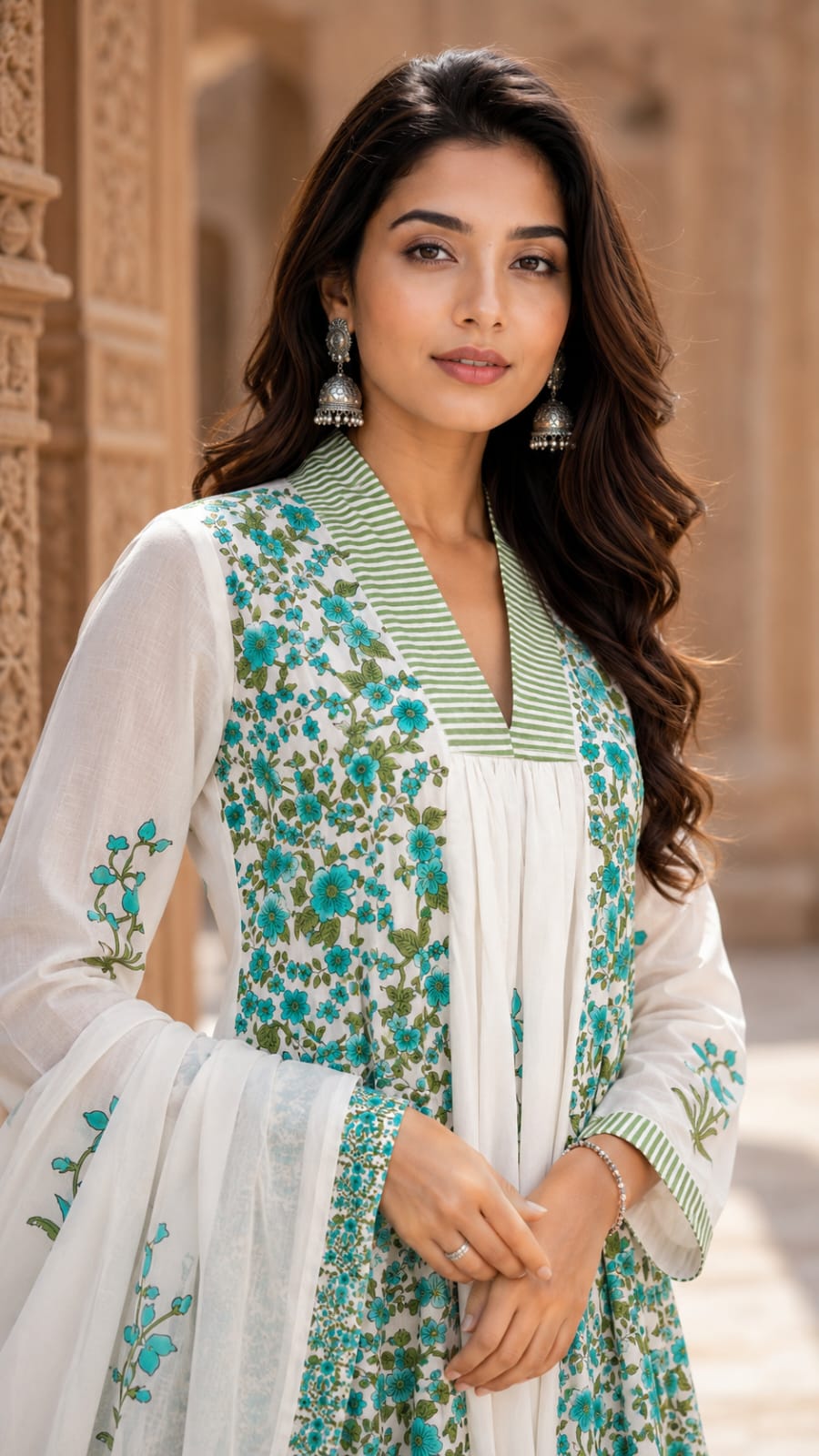 White Floral Printed Cotton Kurta Set Pant Set with Dupatta for Women | Elegant Summer Ethnic Wear
