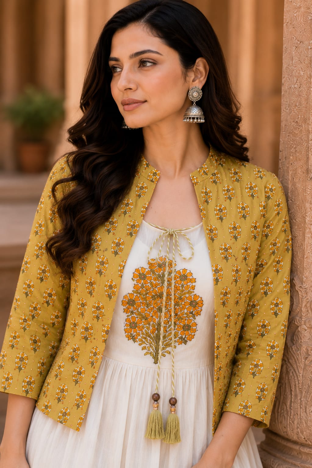 Women's Hand Block Print Mal Cotton Flared Kurti with Separate Jacket | Cotton Lining | Ethnic Summer Wear | Erisha