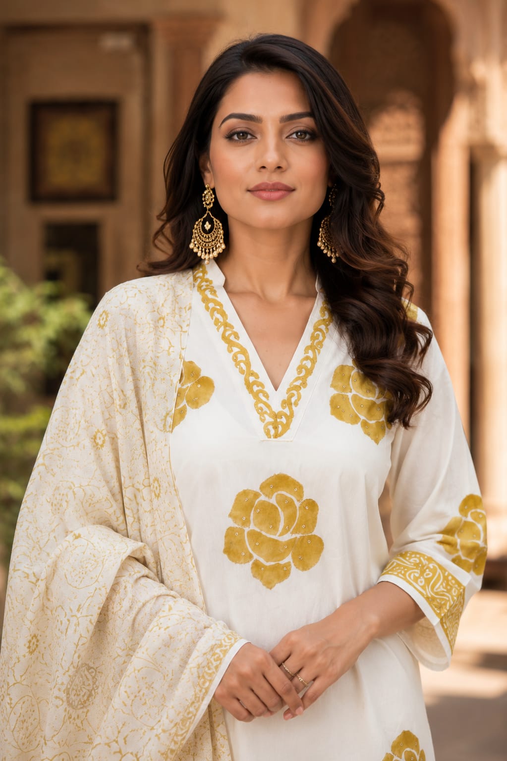 Pure Cotton Hand Block Printed White Kurta Set with Dupatta for Women | Floral printed & Sequin Work | Premium Ethnic Wear