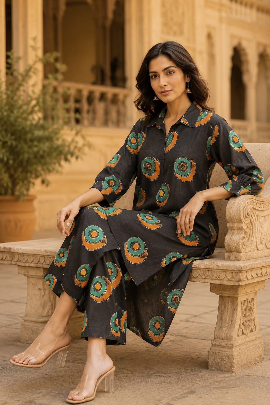 Women's Premium Cotton slub  Printed Co-Ord Set | Designer Shirt Style Kurta & Straight Pants | Soft Breathable Fabric | Erisha