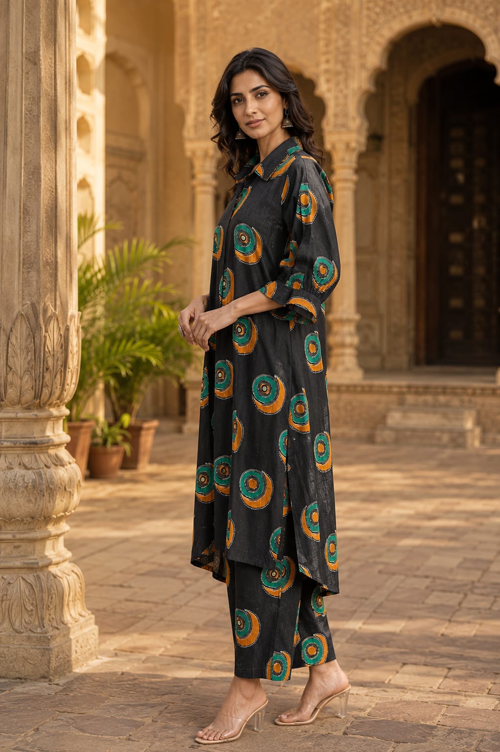 Women's Premium Cotton slub  Printed Co-Ord Set | Designer Shirt Style Kurta & Straight Pants | Soft Breathable Fabric | Erisha