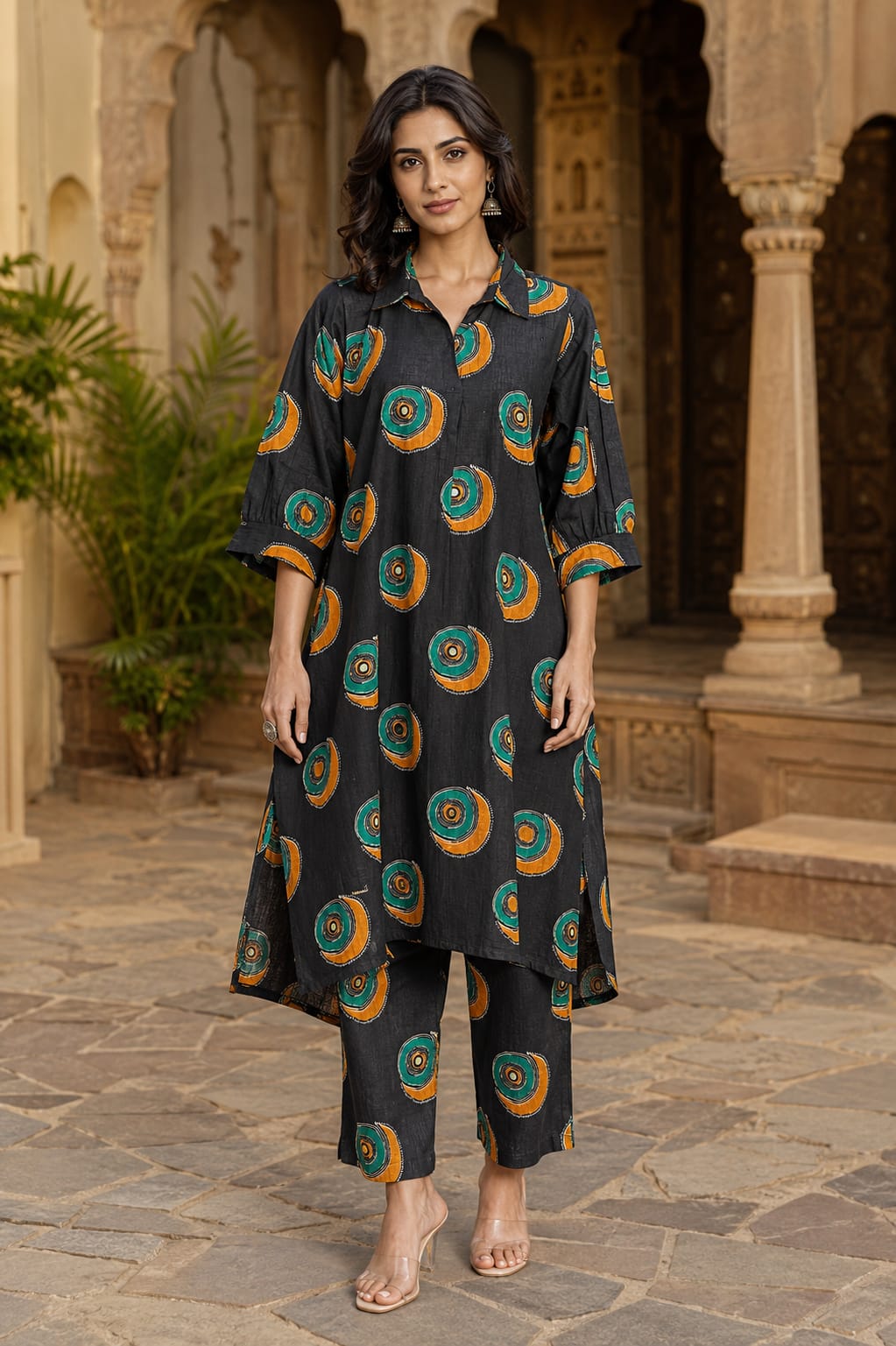 Women's Premium Cotton slub  Printed Co-Ord Set | Designer Shirt Style Kurta & Straight Pants | Soft Breathable Fabric | Erisha