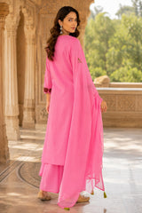 Erisha Gulabi Noor Pure Cotton Embroidered Kurta Pant Dupatta Set for Women