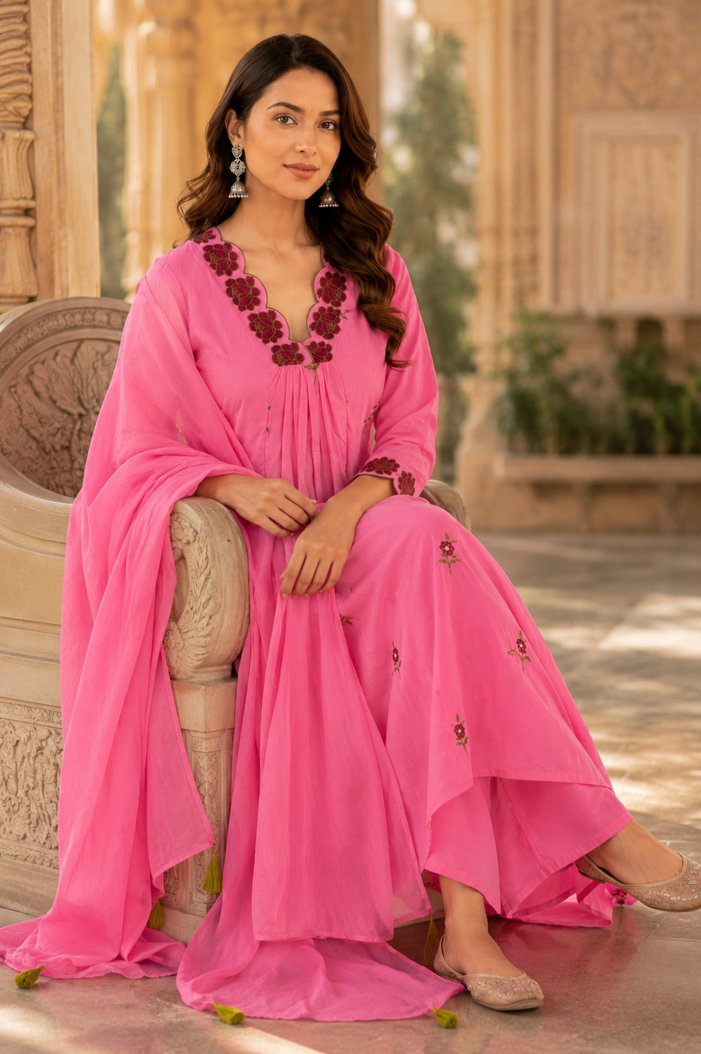Erisha Gulabi Noor Pure Cotton Embroidered Kurta Pant Dupatta Set for Women