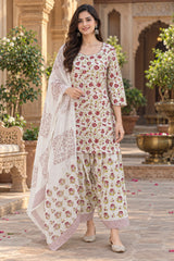 ERISHA Aarohi Ivory Floral Printed Farshi Salwar Suit Set with Dupatta