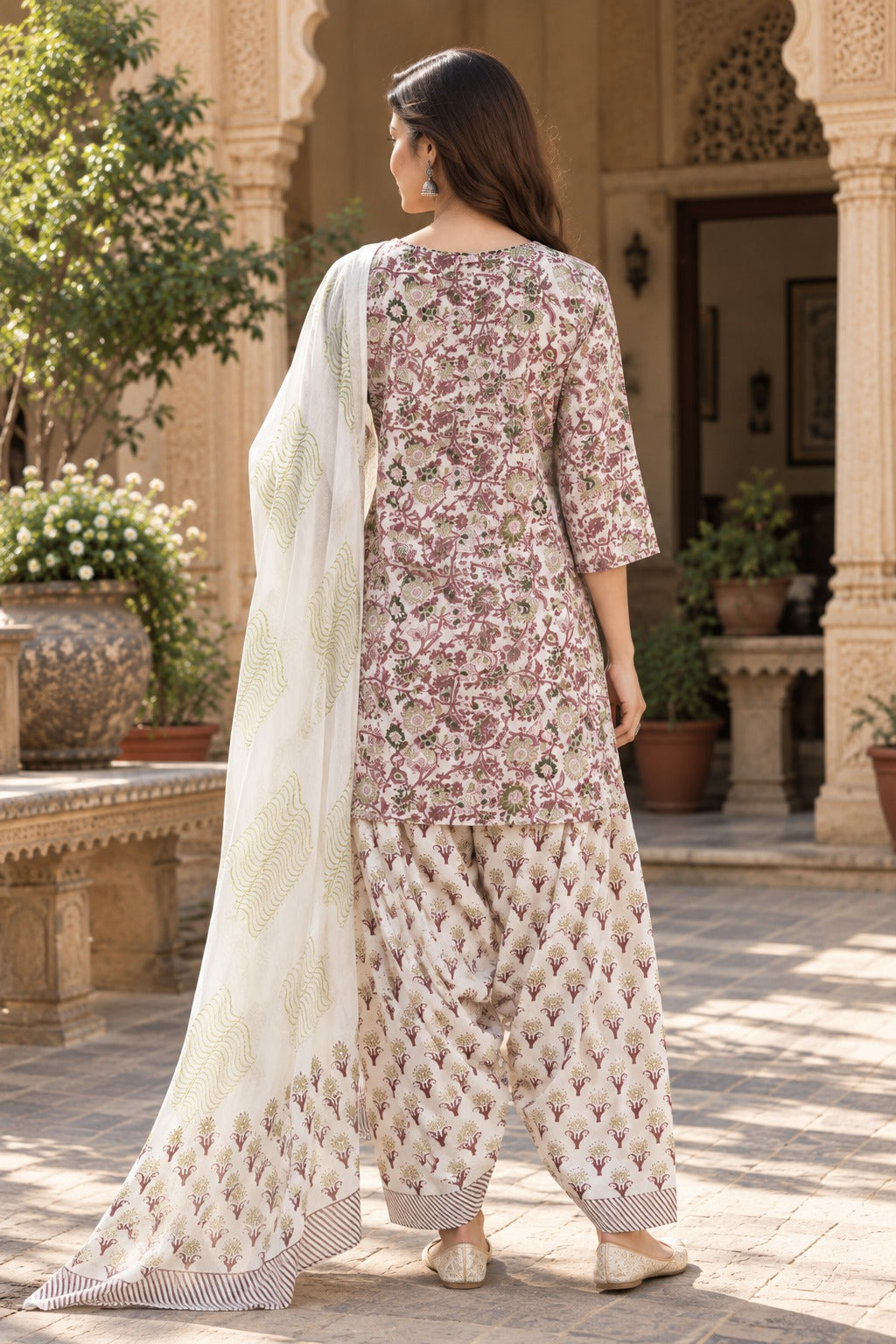 ERISHA Meher Ivory Floral Printed Farshi Salwar Suit Set with Dupatta