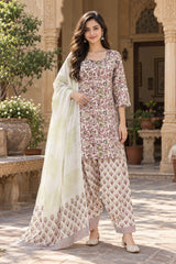 ERISHA Meher Ivory Floral Printed Farshi Salwar Suit Set with Dupatta