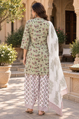 ERISHA Aarvi Sage Green Floral Printed Farshi Salwar Suit Set with Dupatta