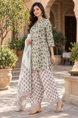 ERISHA Aarvi Sage Green Floral Printed Farshi Salwar Suit Set with Dupatta