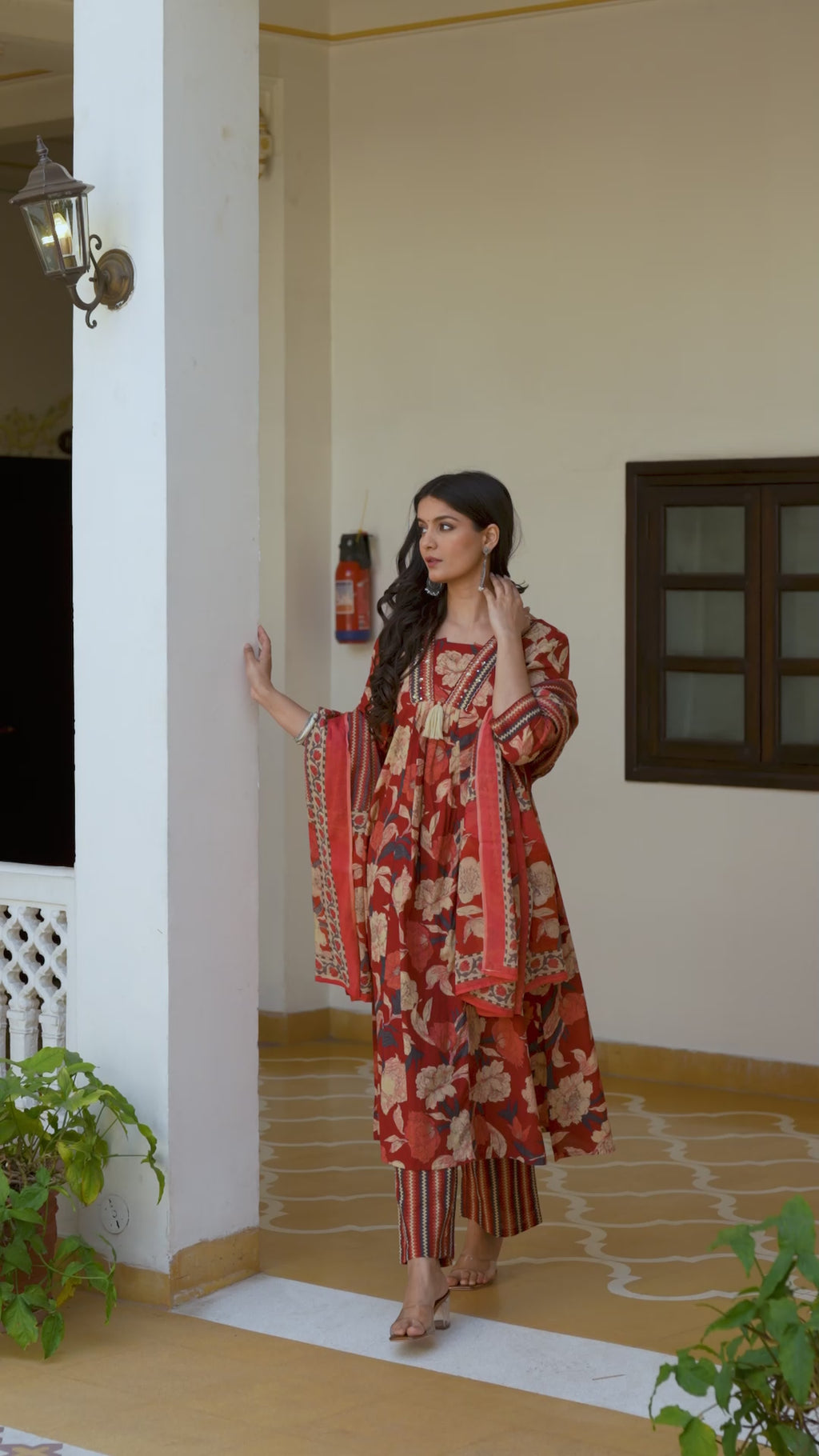 Pura cotton Aline floral print Kurta pant dupatta set