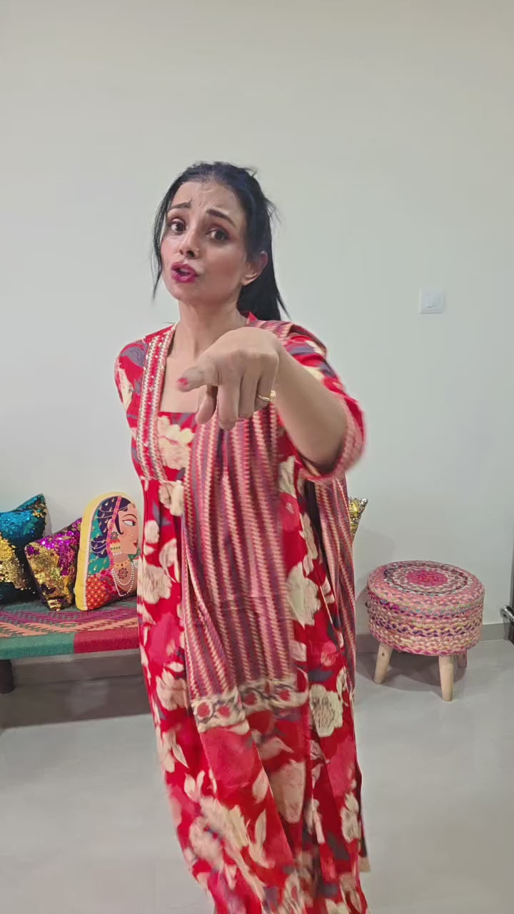 Pura cotton Aline floral print Kurta pant dupatta set