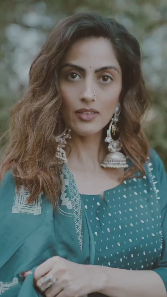 Womens Pure cotton Pleated Pure cotton Kurta Pant Dupatta Set